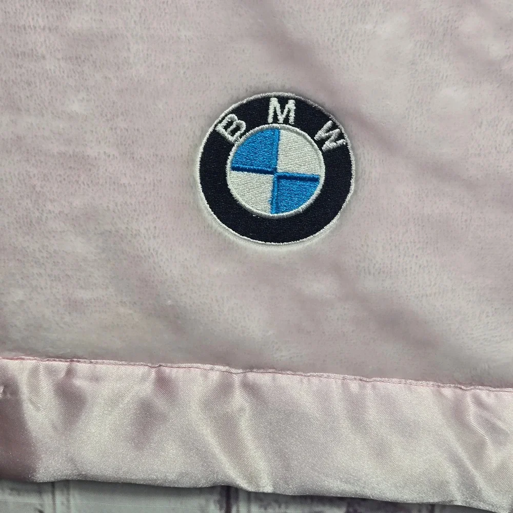 Terrytown BMW Baby Blanket Pink Plush Fleece Satin Trim Embroidered Logo 30x40